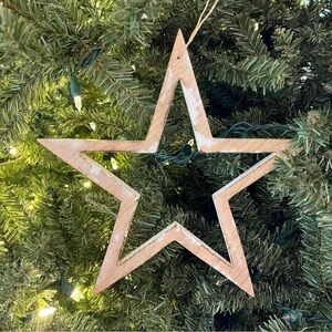 Natural Wood Five Point Star Christmas Ornament or Hanging Decor